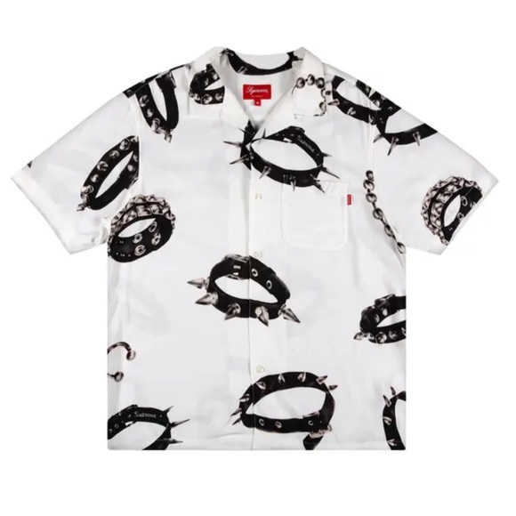 Supreme Studded Collars Rayon Short Sleeve Shirt Polo White Black Small NEW Mens - Picture 1 of 11
